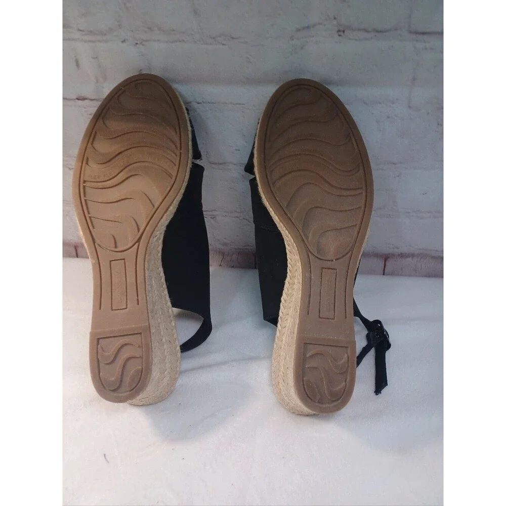 Easy Street Black Espadrille Wedge Slingback Sandals Women's Size 9.5WW